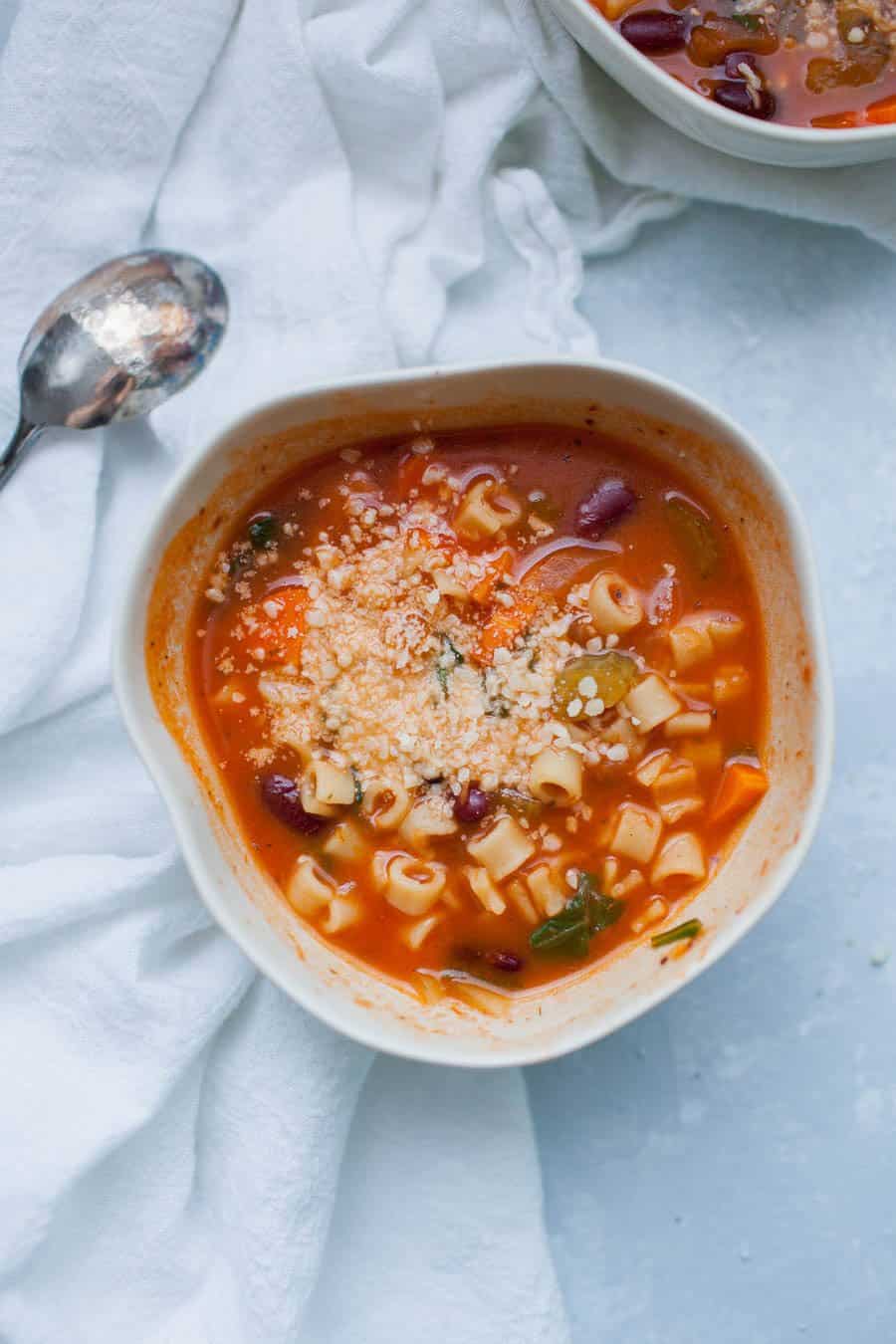Fall is just around the corner which means it's soup season! You won't need to slave over this one all day though, this quick minestrone soup is packed with veggies and flavor and can be made quickly. This classic soup is hearty and satisfying.