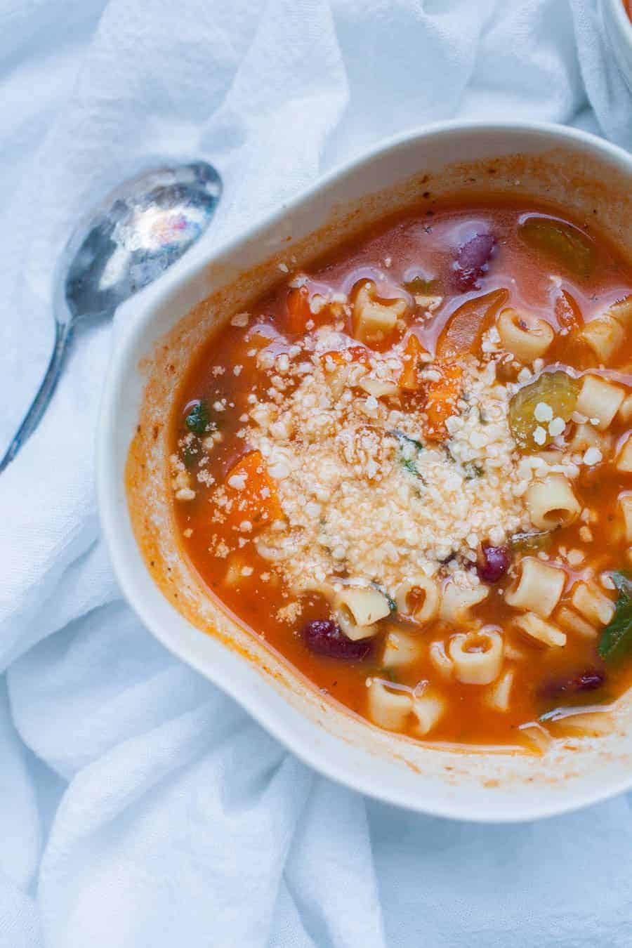 Fall is just around the corner which means it's soup season! You won't need to slave over this one all day though, this quick minestrone soup is packed with veggies and flavor and can be made quickly. This classic soup is hearty and satisfying.