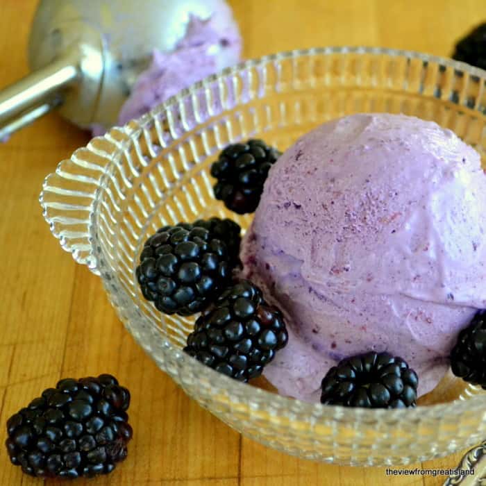 Simple blackberry ice cream made with a food processor- no churning required! 