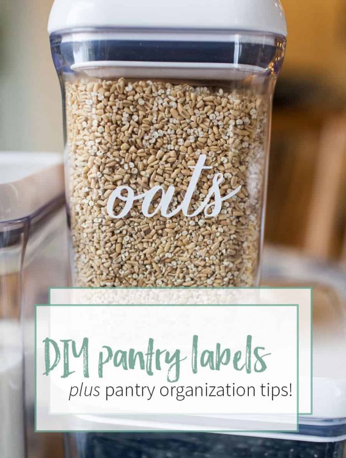 Organize your pantry with DIY pantry labels and kitchen and pantry organization tips! Downloadable Silhouette die cutting file included in post!