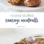 Looking for a quick and easy appetizer for the Big Game? These ricotta stuffed sausage meatballs are so easy to make. Your football friends will go wild for these quick baked ricotta stuffed sausage meatballs at your Big Game party! party food | meatballs from scratch | meatball recipes | meatballs | appetizer recipes | superbowl party food | football food