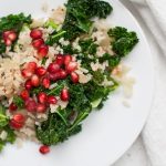 This salad takes less than 10 minutes to make and the flavors are perfectly light and simple for springtime. A Spring Pomegranate Brown Rice Kale Salad is the perfect addition to any spring meal. spring salads | pomegranate recipes | kale salad recipes | kale salad | kale spring salad | rice salad | brown rice salad | brown rice and kale recipes