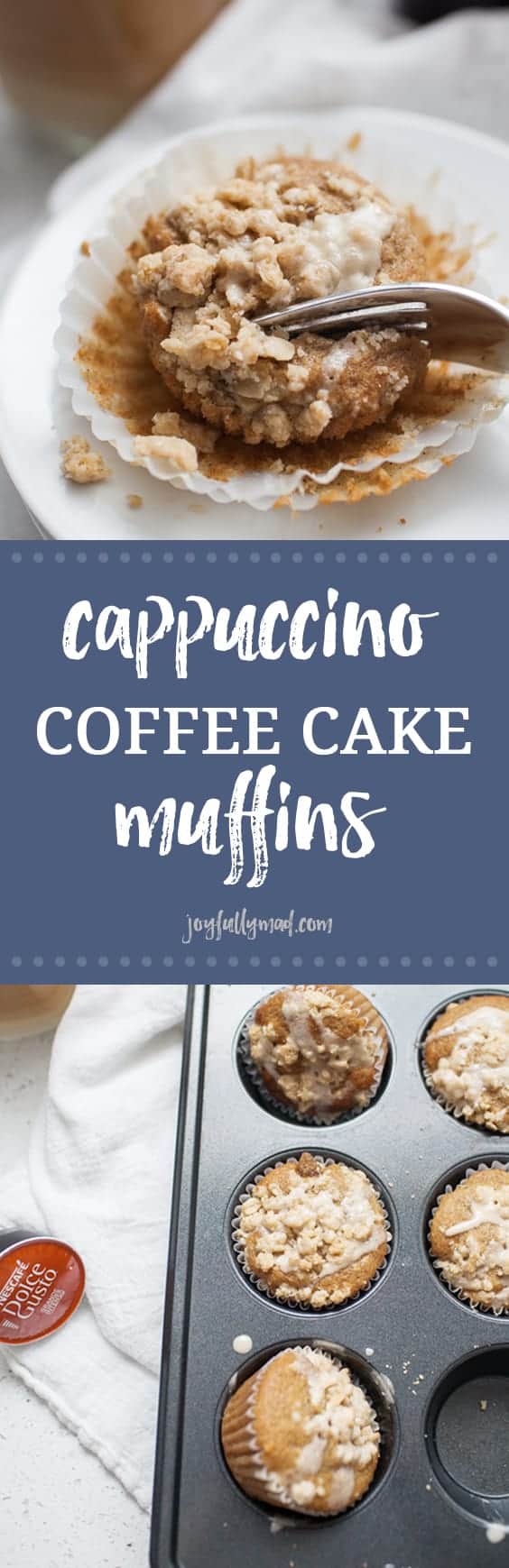 These cappuccino coffee cake muffins are the perfect way to start your morning! A twist on a classic coffee cake recipe, these muffins have a crumble toppings and cappuccino icing drizzled on top. These make the perfect quick breakfast or a baked good to bring to a friend or neighbor.
