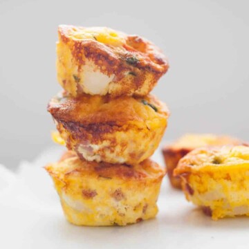 a stack of egg muffins on a countertop.
