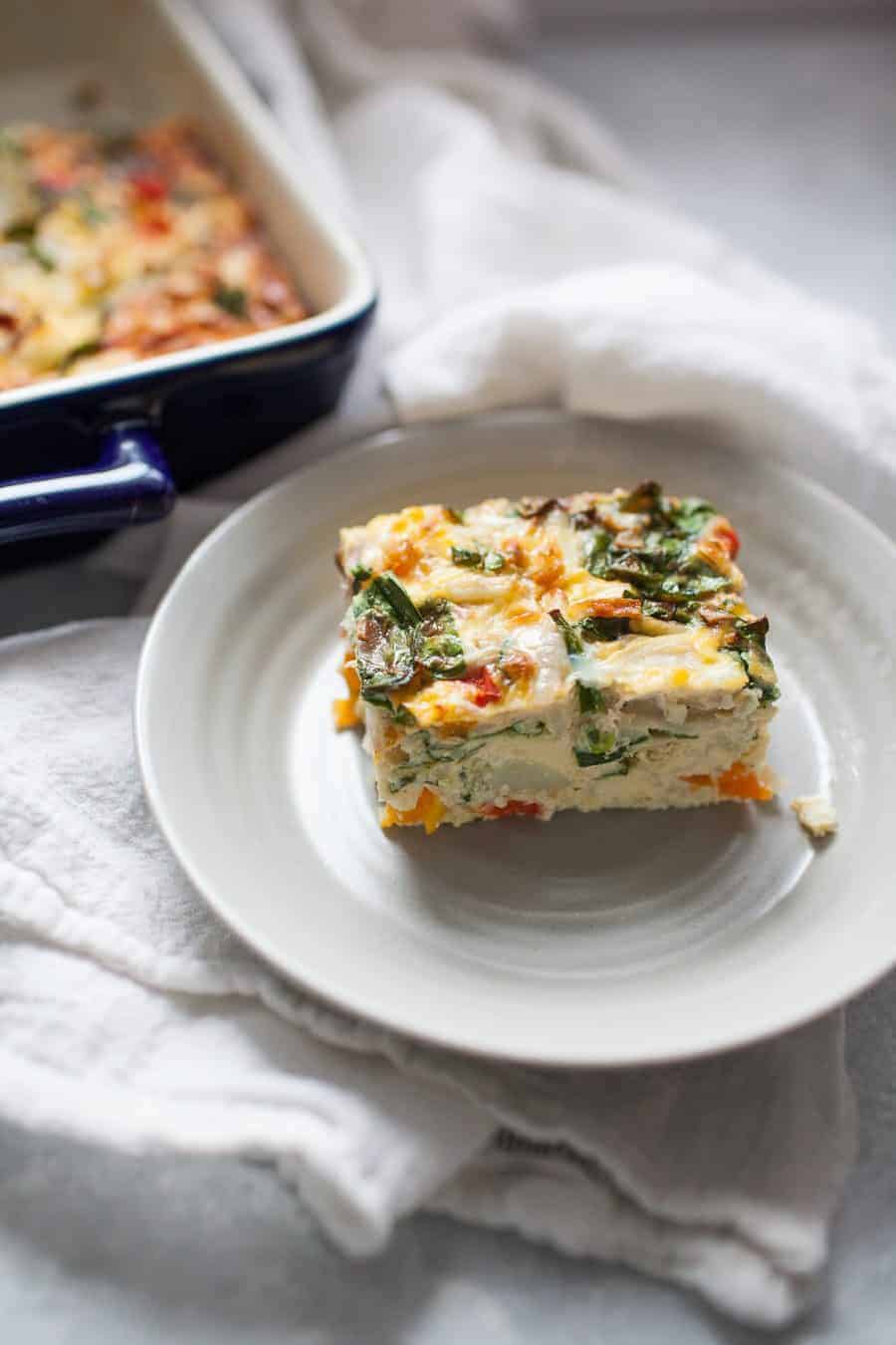 a slice of spinach egg casserole