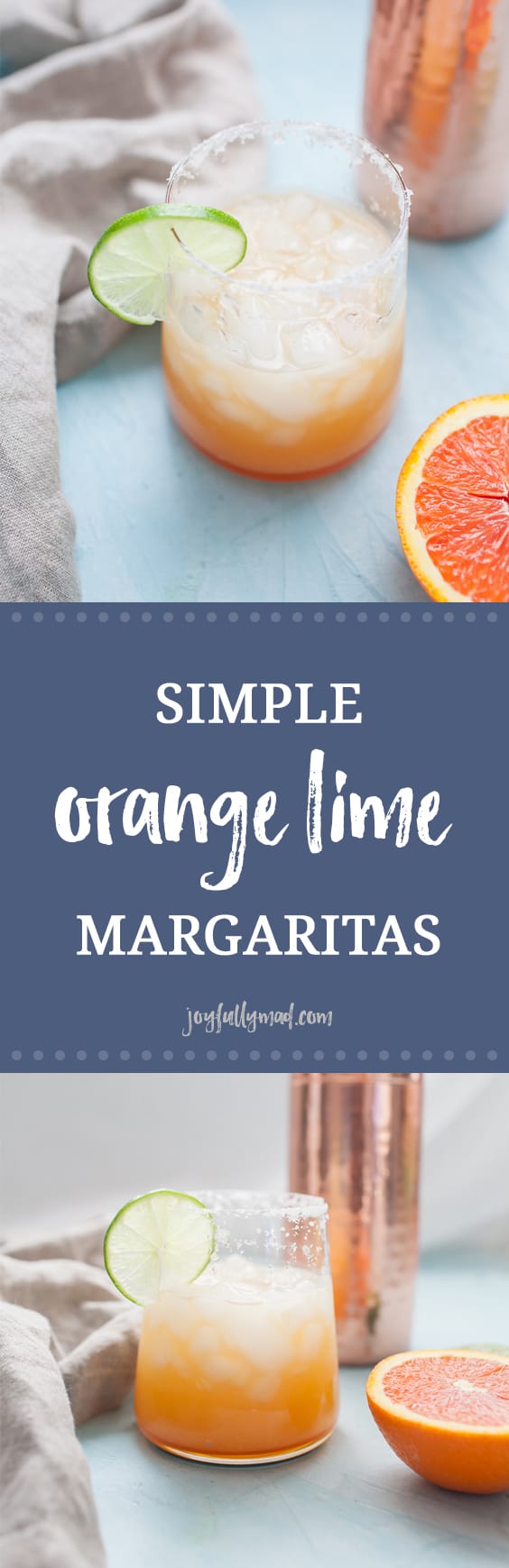 With Cinco de Mayo around the corner, these Simple Orange Lime Margaritas are perfect to have on your menu. They are made with fresh squeezed orange juice, lime juice, triple sec and tequila for a simple, flavorful and fun margarita recipe! This is a twist on a classic margarita recipe that you're definitely going to want to try.
