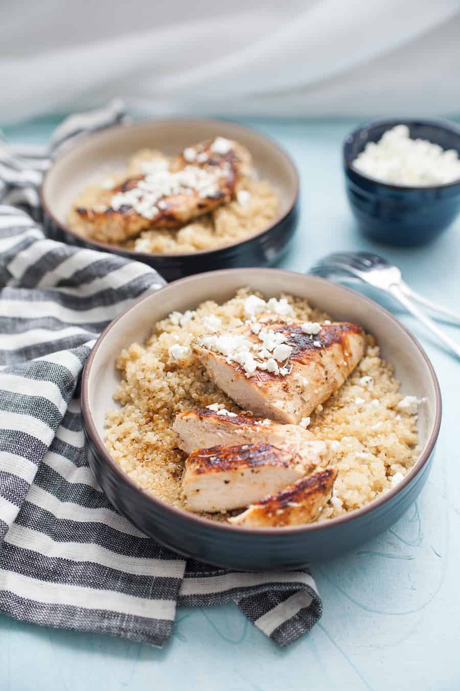 Pan Seared Peach Balsamic Chicken is a healthy, simple weeknight dinner that the whole family will enjoy. Mix up a quick marinade with olive oil, peach balsamic vinegar and spices, let it sit for a little while in the fridge, then pan sear and cover to let it cook through. 