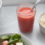 Strawberry vinaigrette in a mason jar.