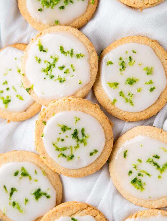 coconut lime cookies on a white towel