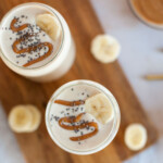 Overhead shot of two peanut butter smoothies