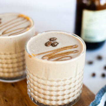A close up shot of coffee smoothies in glasses.