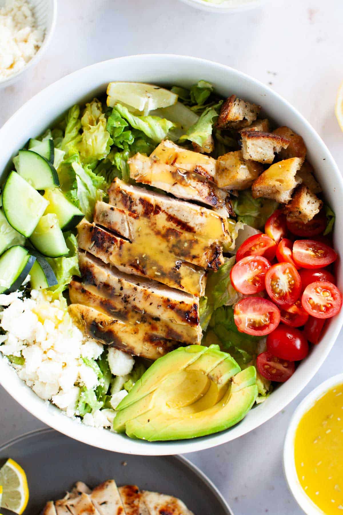 Grilled chicken salad with honey vinaigrette.