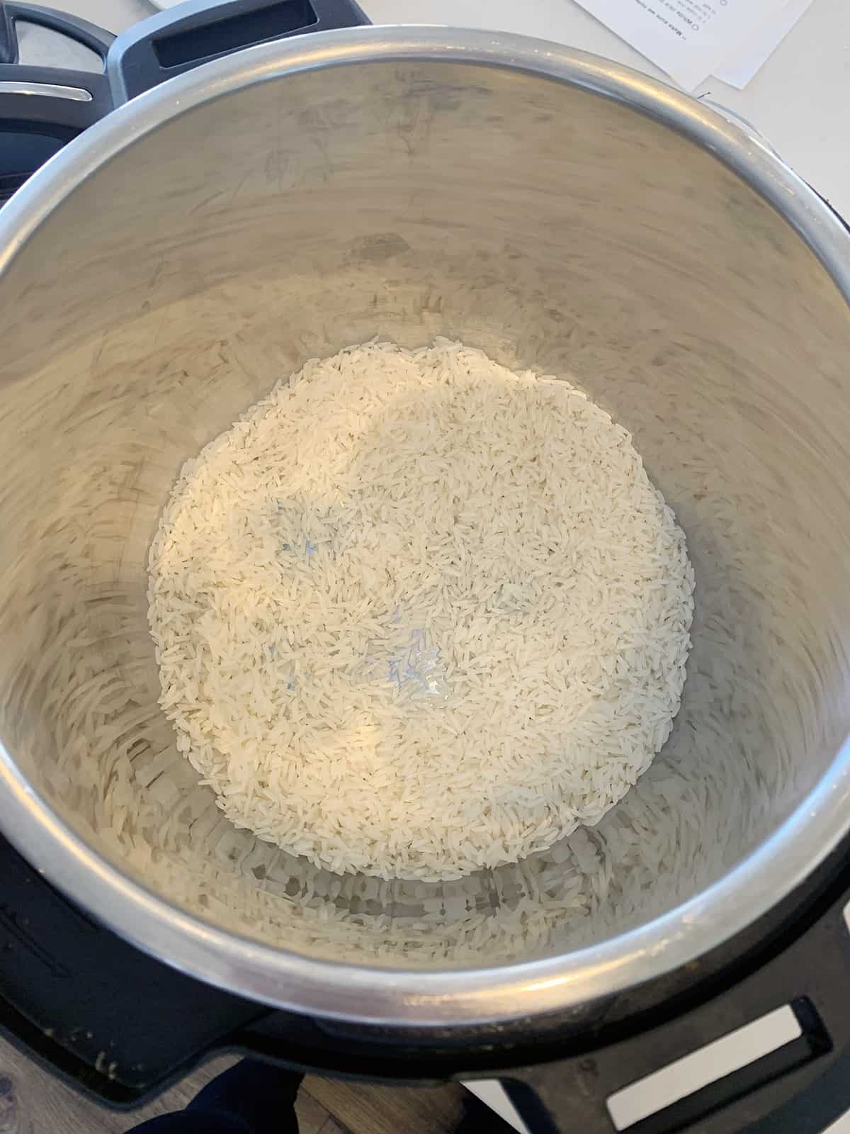 uncooked white rice in an instant pot.