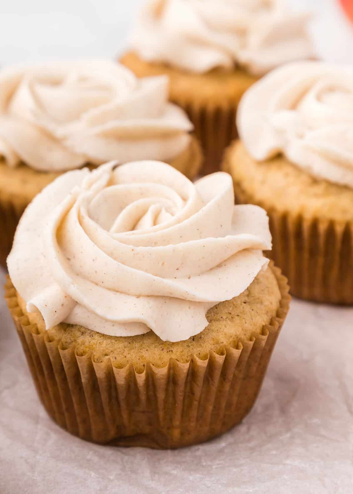 Apple spice cupcakes with cinnamon frosting.