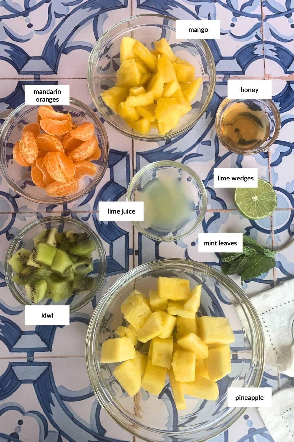 The ingredients for a refreshing Mexican fruit salad.