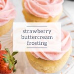 Strawberry buttercream frosting on a plate is delightfully decadent.