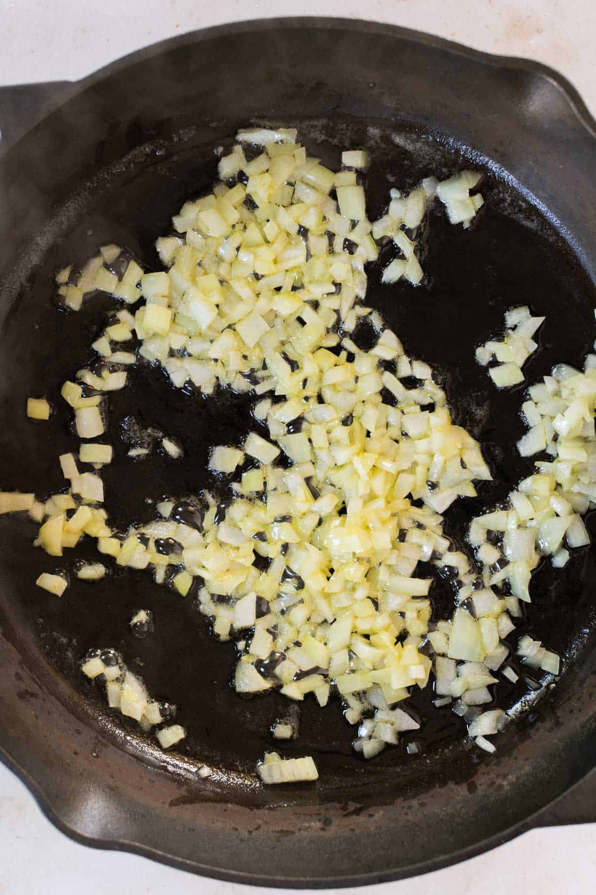 Caramelized onions in a skillet.