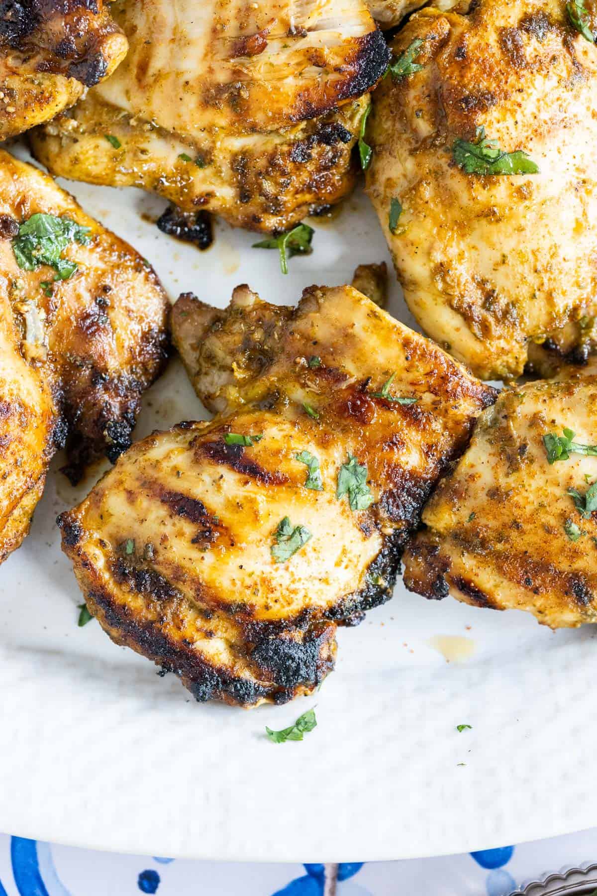Boneless skinless chicken grilled after sitting in a Mexican chicken marinade.